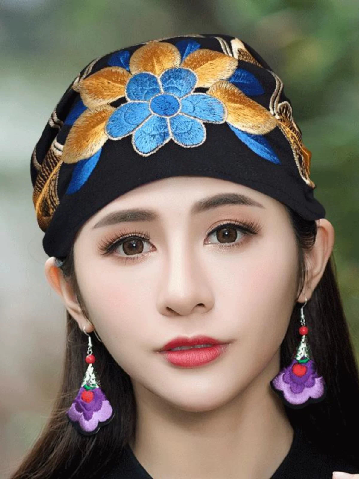 Ethnic Style Embroidered Headscarf Hat Single-layer Small Hat Thin Headgear Hat