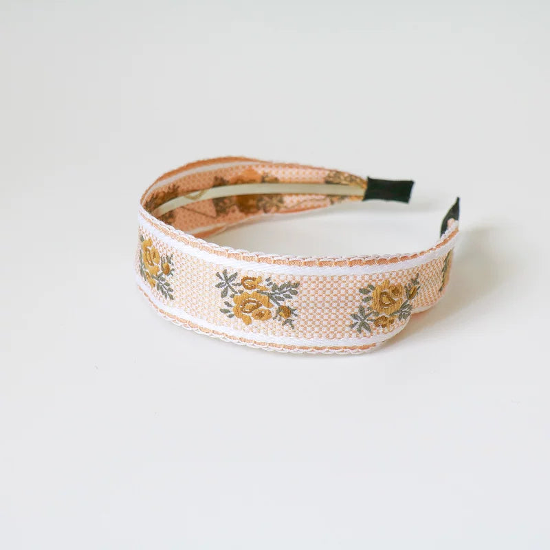 Vintage Ethnic Style Cotton and Linen Embroidery Floral Garland Pattern Fabric Lace Exquisite Headband Bohemian Headdress Head Buckle