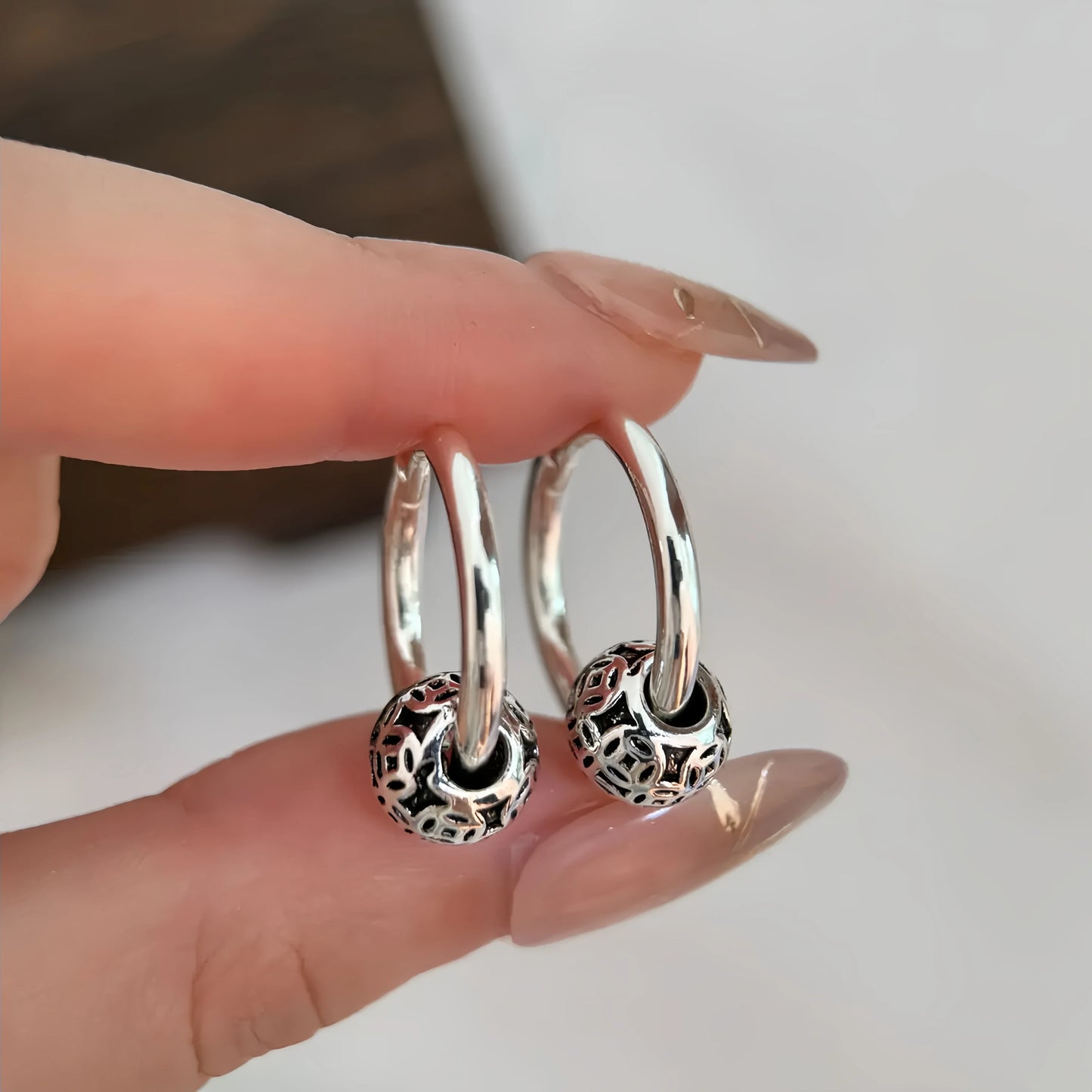 S925 Silver Earrings Women's Simple and Retro Lucky Transshipment Anti-allergic Element Ring Earrings