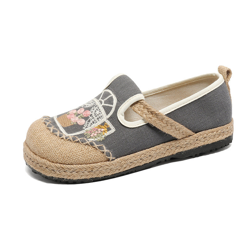 New Embroidered Cloth Shoes Flat Bottom Shallow Mouth Woven Cloth Shoes Lazy One Pedal Round Head Splicing Women's Cloth Shoes