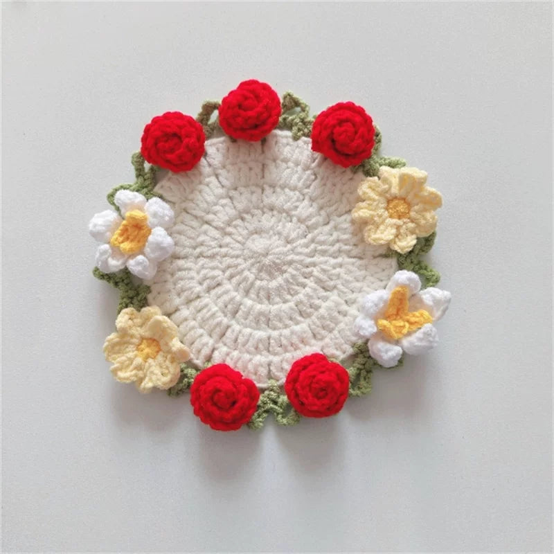 Hand-crocheted Coaster Finished Product, Flower Wool, Flower Insulation Pad - emogogo