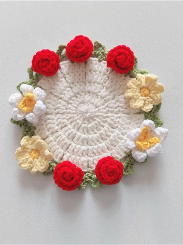 Hand-crocheted Coaster Finished Product, Flower Wool, Flower Insulation Pad - emogogo