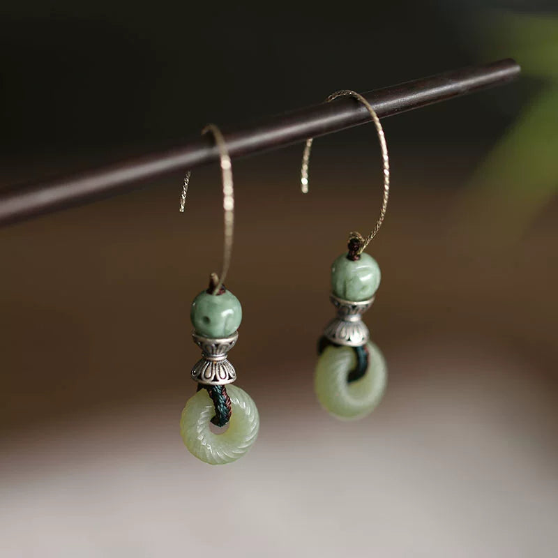 Jadeite Earrings, Ancient Hetian Jade Earrings, New Green Jade with Cheongsam Earrings