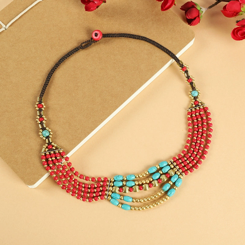 Original Design Retro Exotic Tibetan Nepalese Necklace Hand-woven Ethnic Style Multi-layer Forehead Headdress for Women