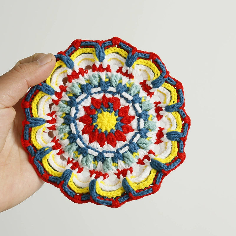 Non-slip Hand-woven Exquisite Large Coaster Sweet Wool Crocheted Vase Mat New Handmade Knitted Flower