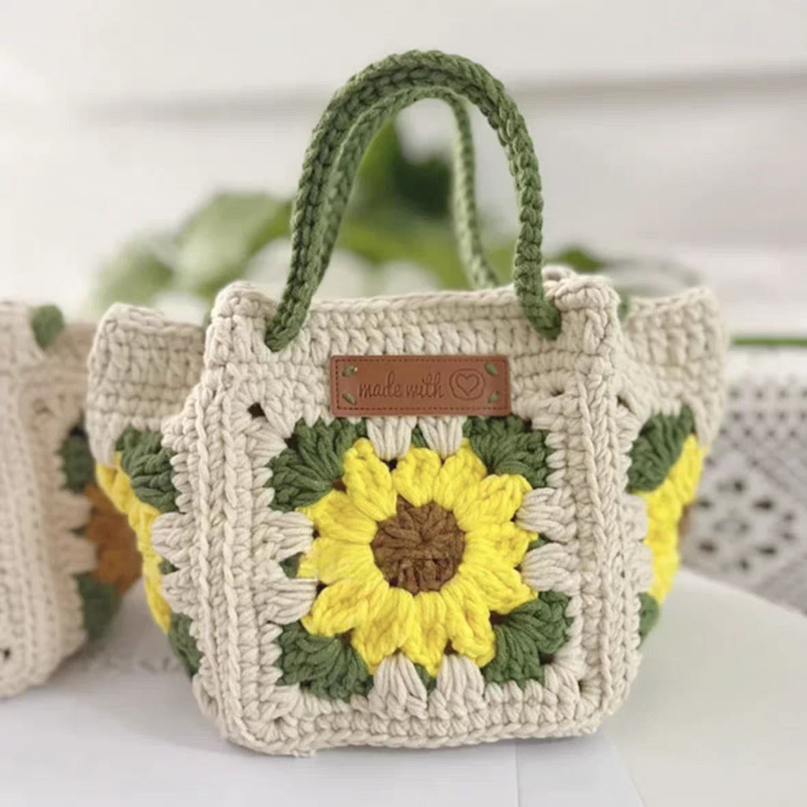 Grid Small Square Bag Wool Knitting Bag