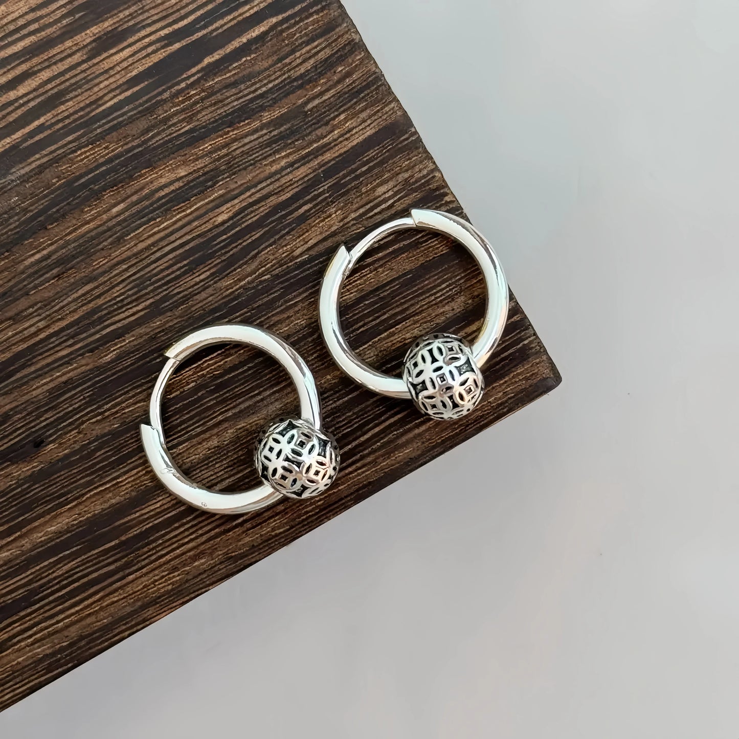 S925 Silver Earrings Women's Simple and Retro Lucky Transshipment Anti-allergic Element Ring Earrings