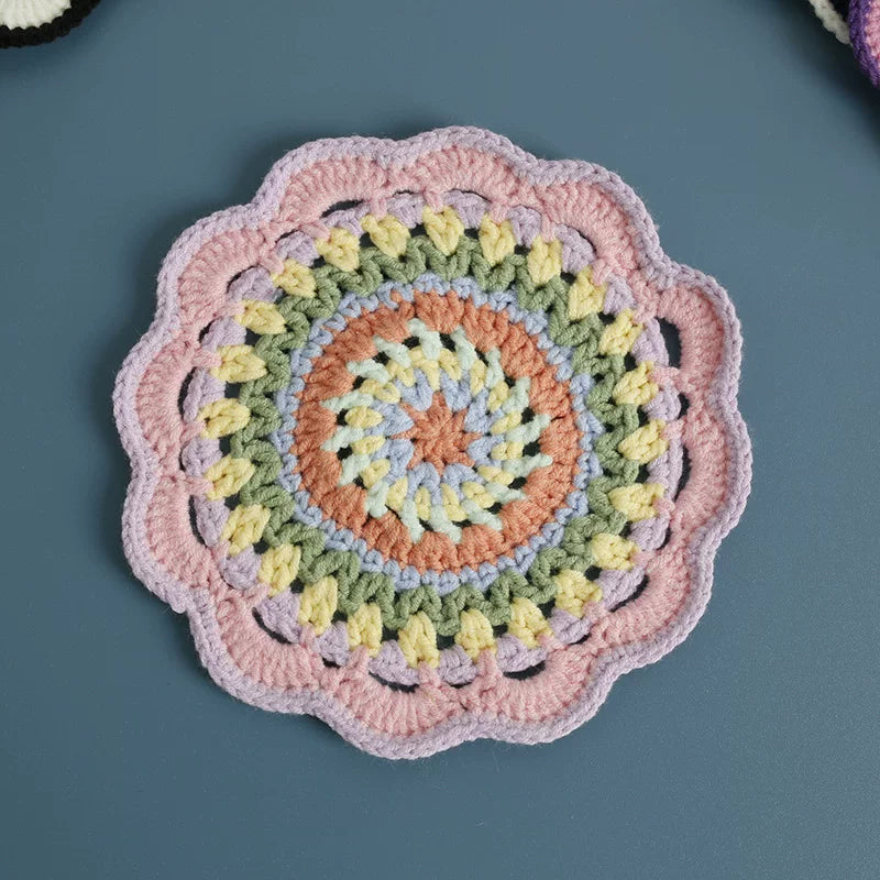 Non-slip Hand-woven Exquisite Large Coaster Sweet Wool Crocheted Vase Mat New Handmade Knitted Flower