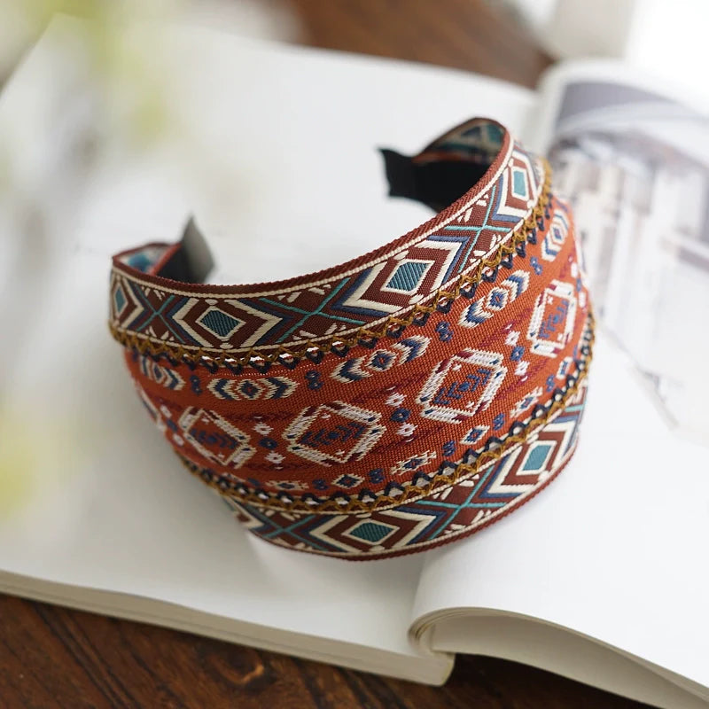 Variable Width Exquisite Embroidery Ethnic Style Headband, Wide Edge Headband Women's New Model