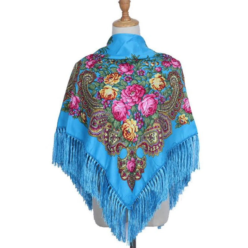 Retro Printed Scarf Winter Boho Shawl Autumn And Winter Warm Cotton Russian Women'S Shawl Ethnic Style Tassel Scarf Shawl 1pc