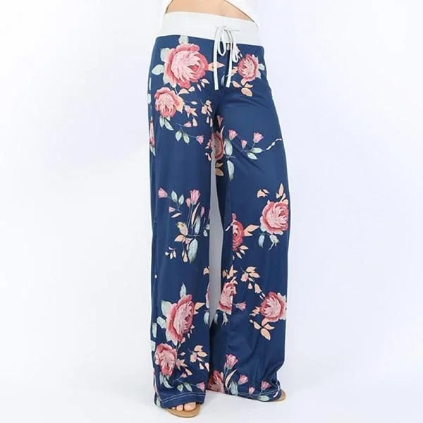 S-8XL Fashion Women Casual Loose Stretch Printing Long Wide Leg Yoga Pants Drawstring  Lounge Pants Pajama Pants