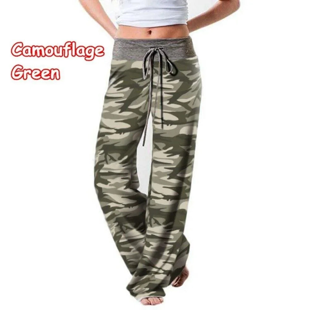 S-8XL Fashion Women Casual Loose Stretch Printing Long Wide Leg Yoga Pants Drawstring  Lounge Pants Pajama Pants