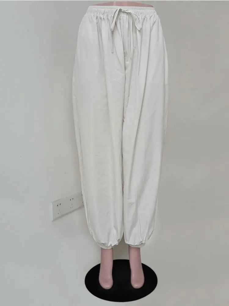 Tossy Summer Fashion Pocket Bloomers Female Trousers Pleated Loose High Waist Patchwork Bandage Streetwear Wide Leg Women Pants