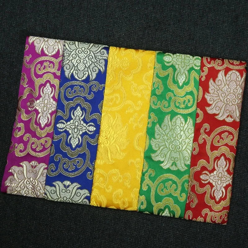 Colorful Buddhist Scripture Storage Bag Organizer Handicrafts Embroidery Satin Button Bag Good Luck Tibetan Home Gift Decorative