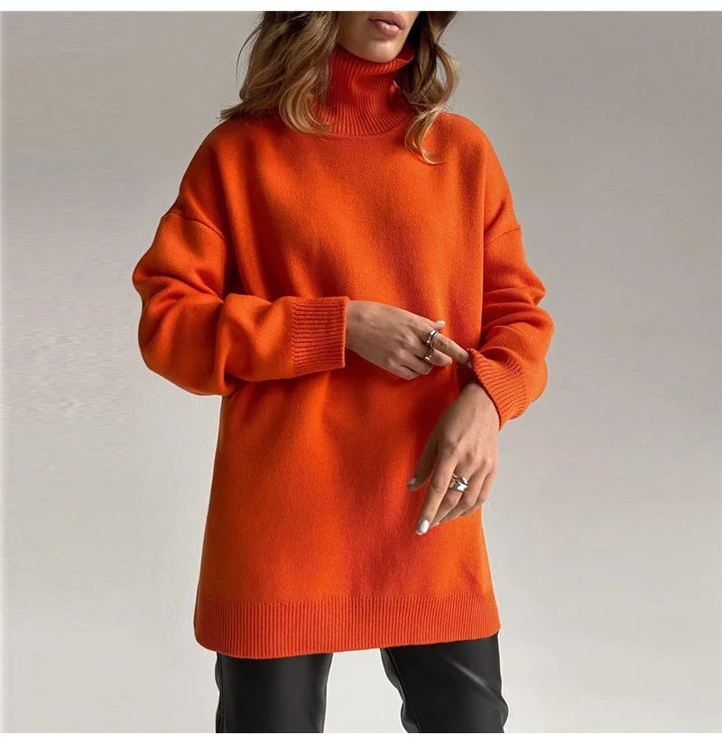 Autumn Winter Women's Sweaters Turtleneck Women Pulovers Side Split Knitted Jumpers Christmas Sweater Oversize Pull For Women