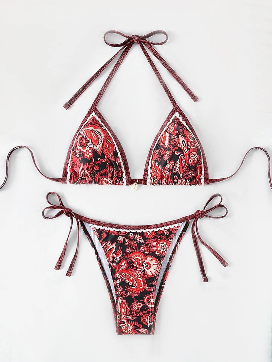 2025 Halter String Triangle Two Piece Bikini Women Swimwear Female Swimsuit Bathers Bathing Swimming Suit Beachwear Summer