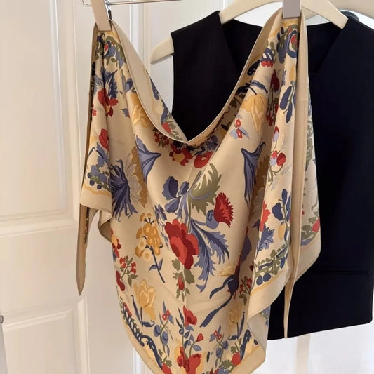 New Multi-functional Floral Triangle Scarf Matching Pants Silk Satin Waist Belt Women's Necktie Summer