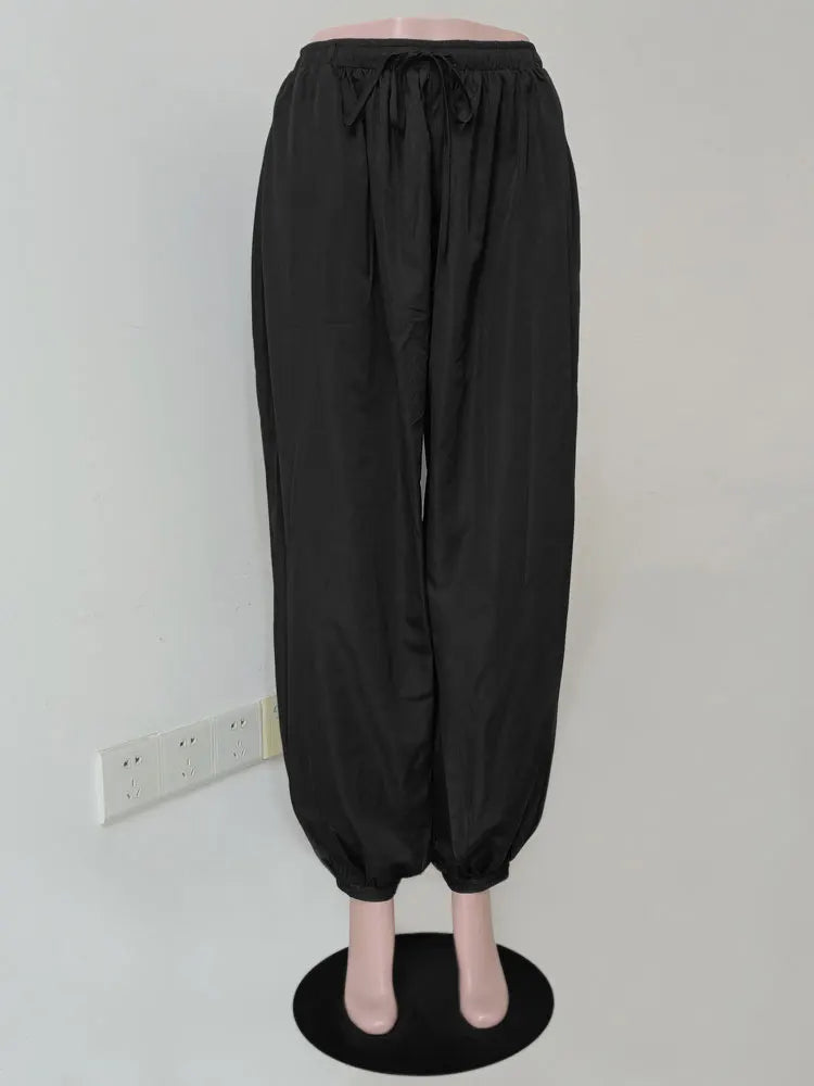 Tossy Summer Fashion Pocket Bloomers Female Trousers Pleated Loose High Waist Patchwork Bandage Streetwear Wide Leg Women Pants