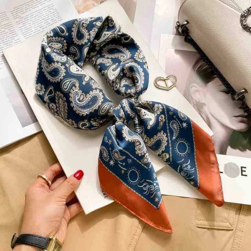 70cm Leopard Print Silk Square Scarf for Women Satin Shawl Fashion Wraps Neckerchief Female Hair Bands Ribbon Headband Bandana