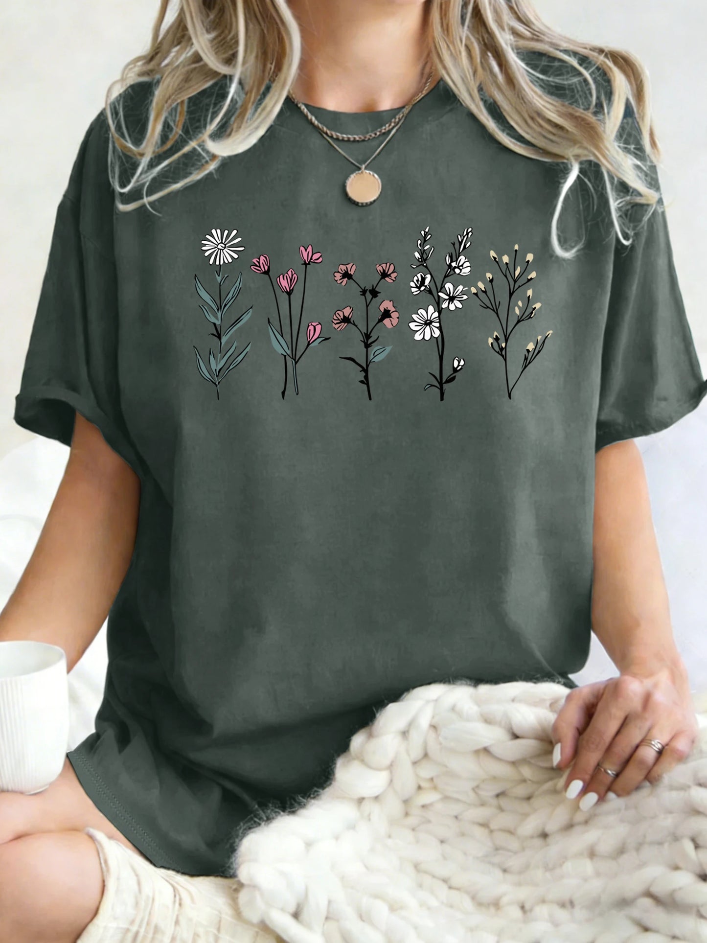 All Kinds Of Beautiful Flowers Printed T-Shirt Women Cotton Loose T Shirts All-Match Summer Clothing Comfortable Y2K Streetwear