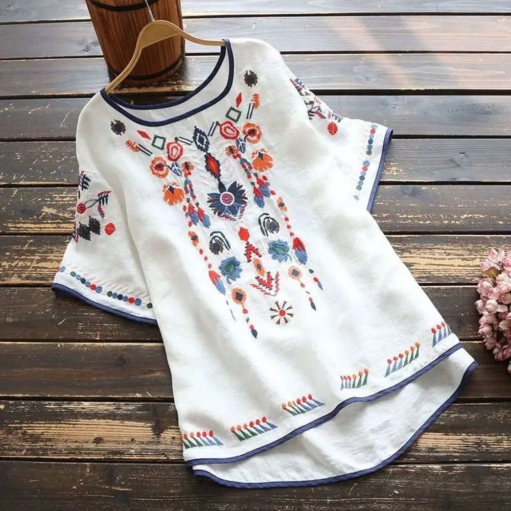 Embroidery Cotton Women Shirt Summer & Spring Blouse Tops Clothes for Women Clothing - emogogo
