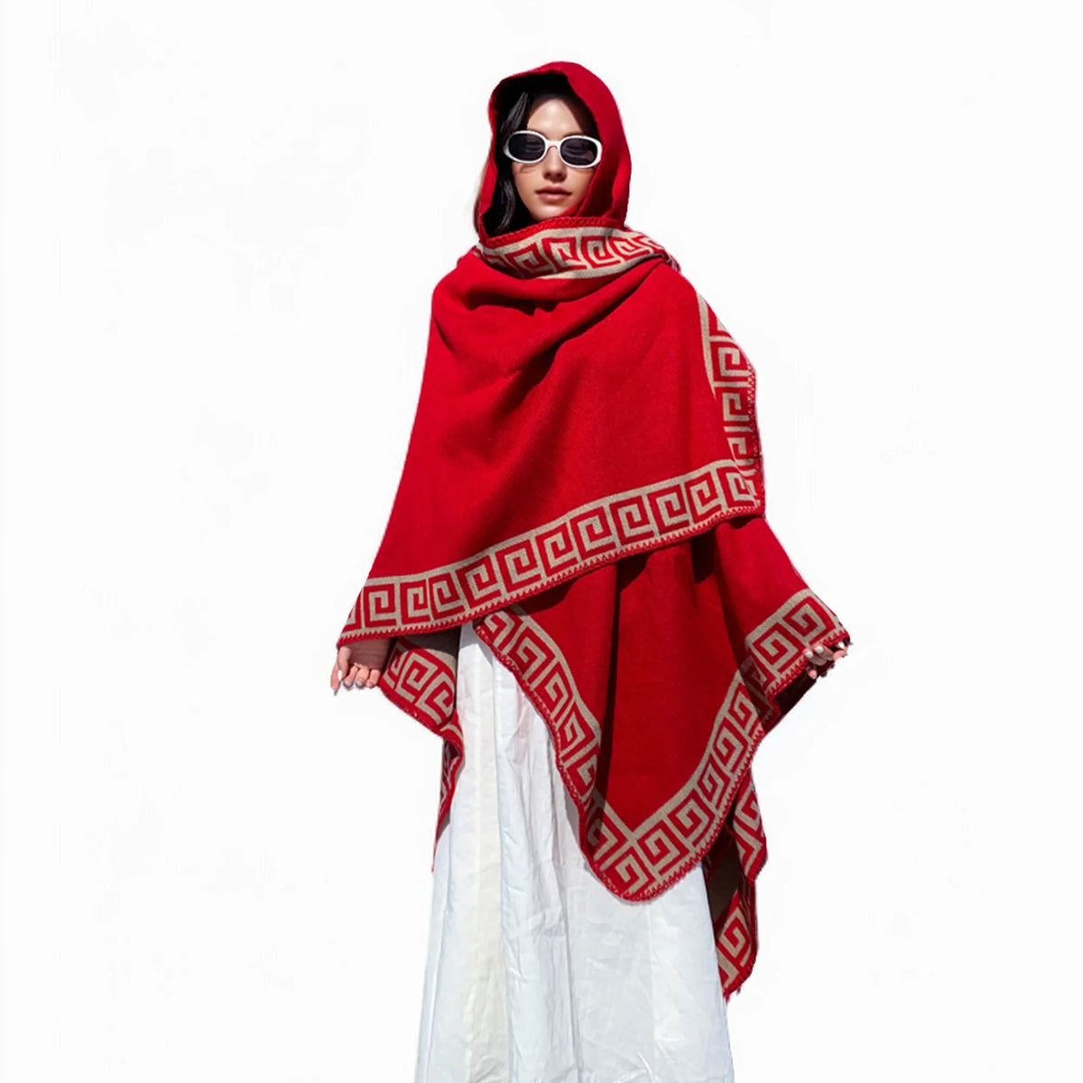 New Fine Ladies' Shawl Scarf with Geometric Pattern Borders Hooded Wrap Shawl Autumn Winter outdoor Travel Stylish Women