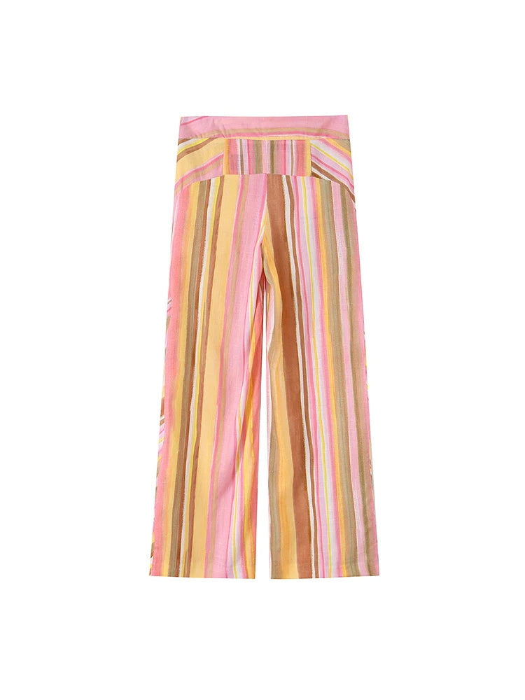 New Women Pant Sweet Striped Straight Colorful Multicolor Wide Leg Long Pants Casual Fashion Streetwear Ladies Outfit