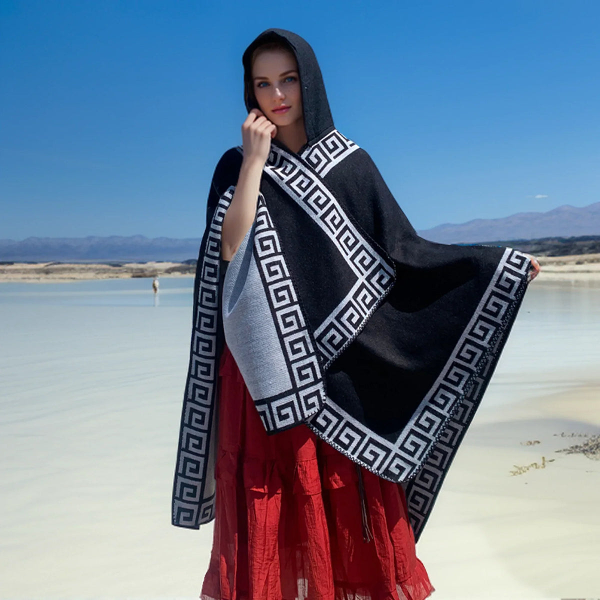 New Fine Ladies' Shawl Scarf with Geometric Pattern Borders Hooded Wrap Shawl Autumn Winter outdoor Travel Stylish Women