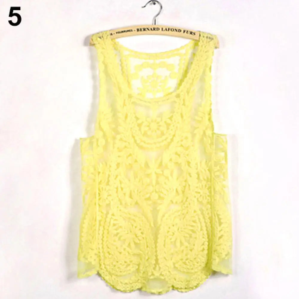 Women's Sleeveless Lace Tank Top Sexy Embroidery Hollow-out Floral Crochet Shirt Crochet T-Shirts For Women Lace Tee Shirt