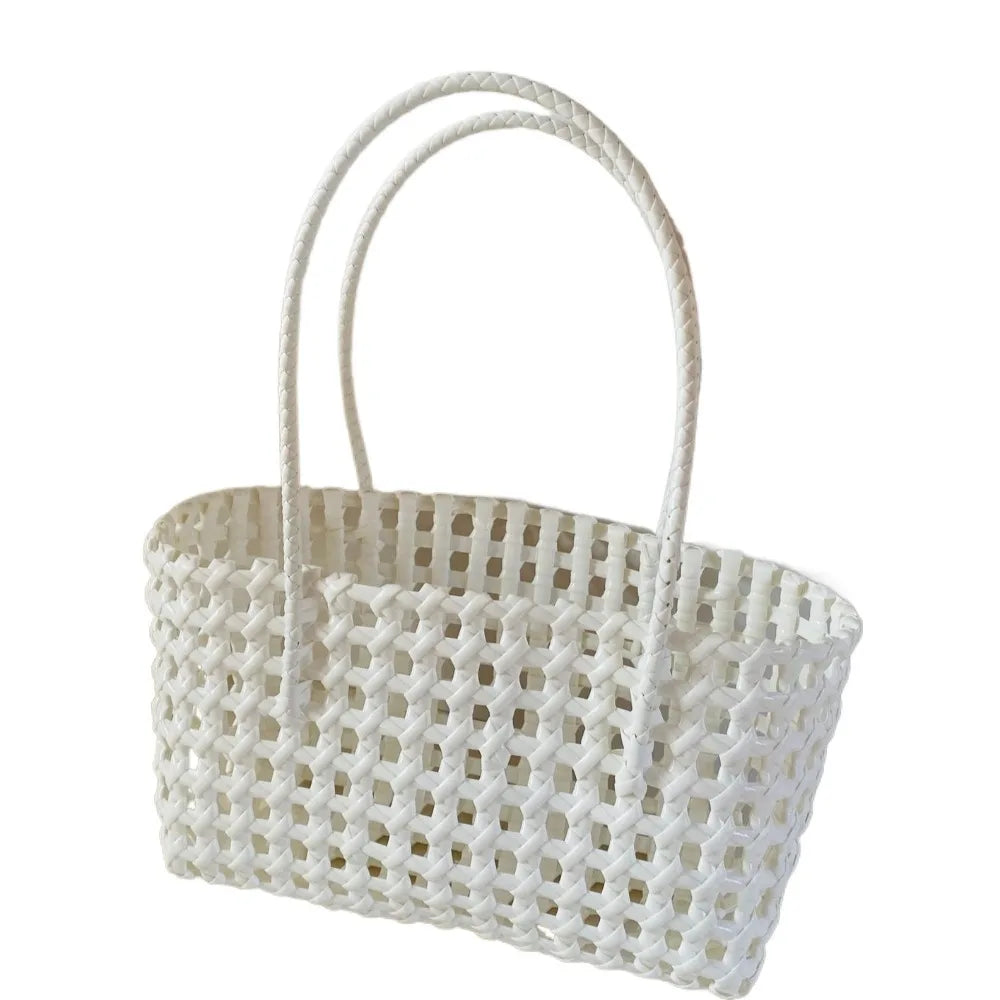 Plastic Hollow Weave Bag Countryside Style Large Capacity Beach Tote Bag Bucket Bag Bohemian Style Woman PVC Handbag Summer