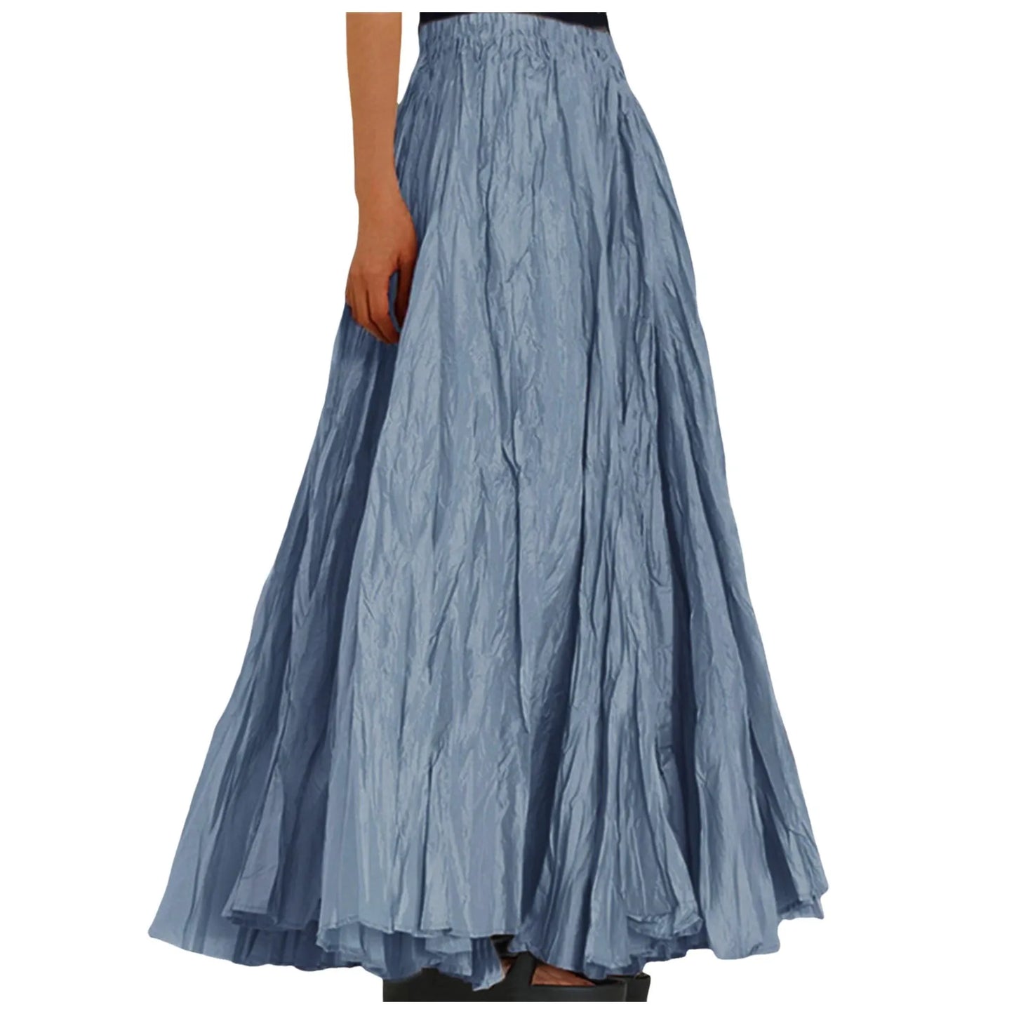 Skirts For Women Female Fashion Casual High Waist Fold Pleatd Dress Soild Vintage Loose Beach Wrap Hip Maxi Long Girls Skirts