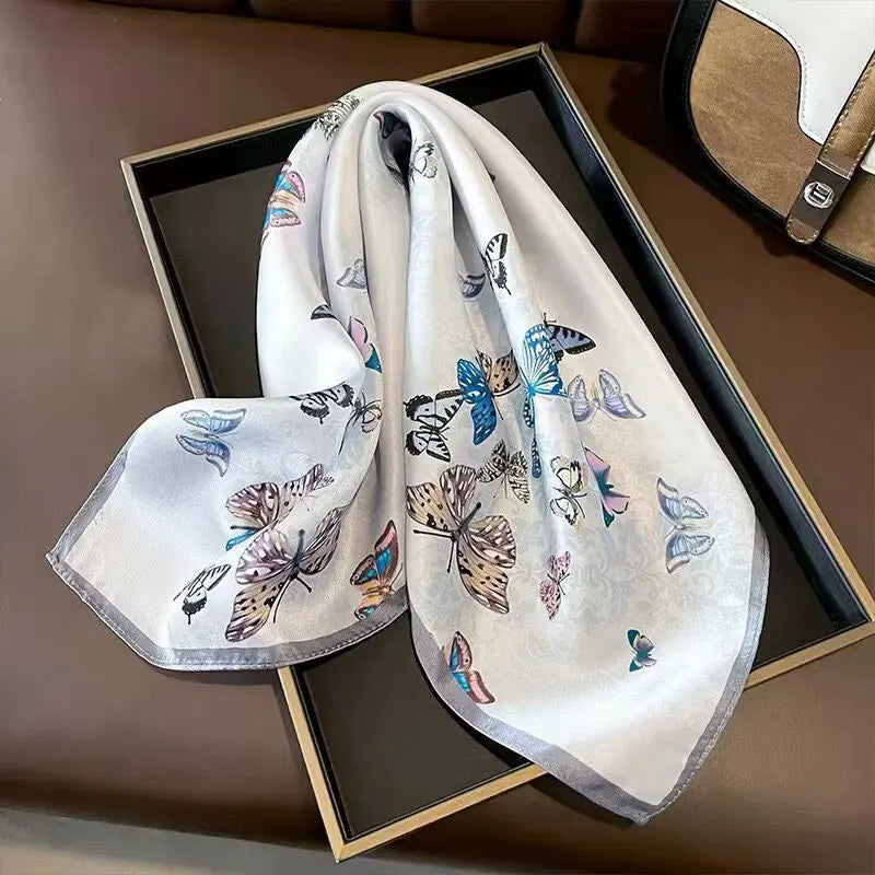 2025 New 100% Pure Silk Scarf Women Neck Hair Foulard Bandana Square Small Headband Hijab Print Poncho Scarves Pashmina