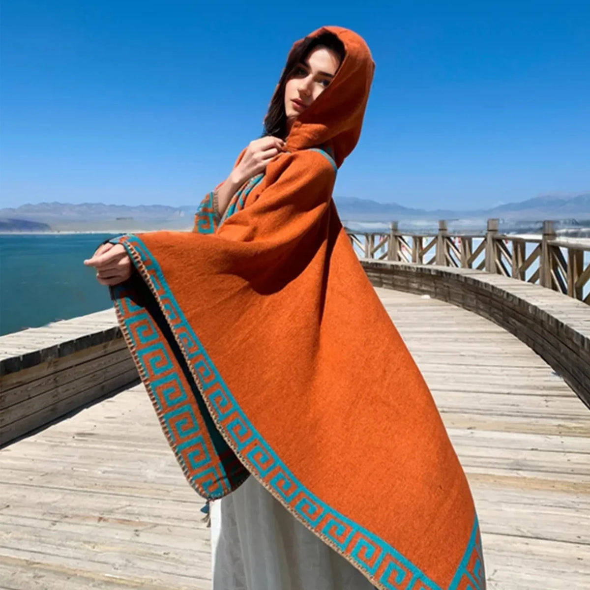 New Fine Ladies' Shawl Scarf with Geometric Pattern Borders Hooded Wrap Shawl Autumn Winter outdoor Travel Stylish Women