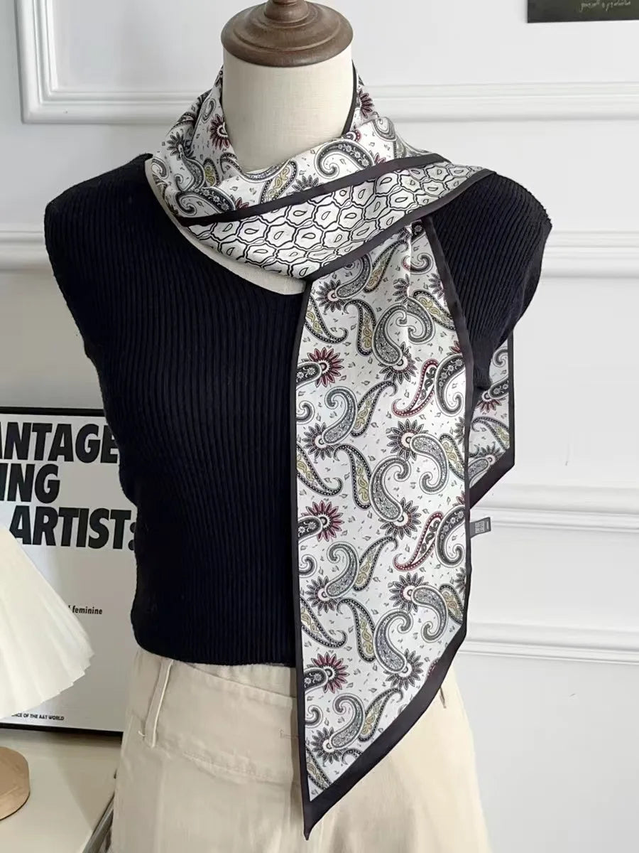 New Long Silk Scarf Women Luxury Paisley Print Headband Soft Satin Scarves Hands Bag Ribbon Foulard Hijab Neckerchief Headband