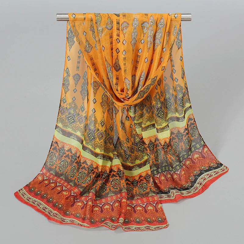 Ethnic New Chiffon Scarf For Women Summer Print Thin Sunscreen Scarves Soft Shawl Foulard Viscose Autumn Female Wrap Shawls