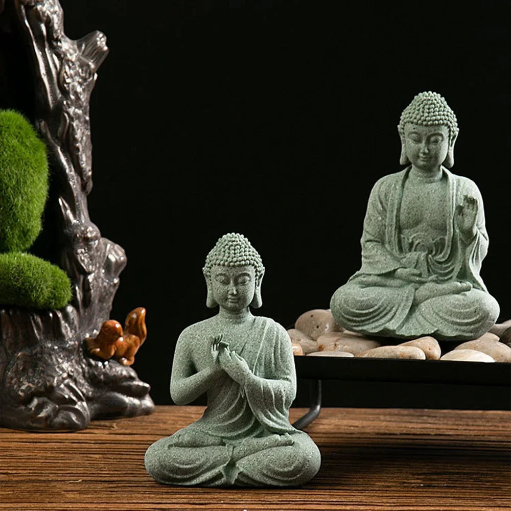 Garden Buddha Stone Statue Mini Buddhist Monks Buddha Sculpture Ornaments Household Craft Ornament for Office Garden Decor