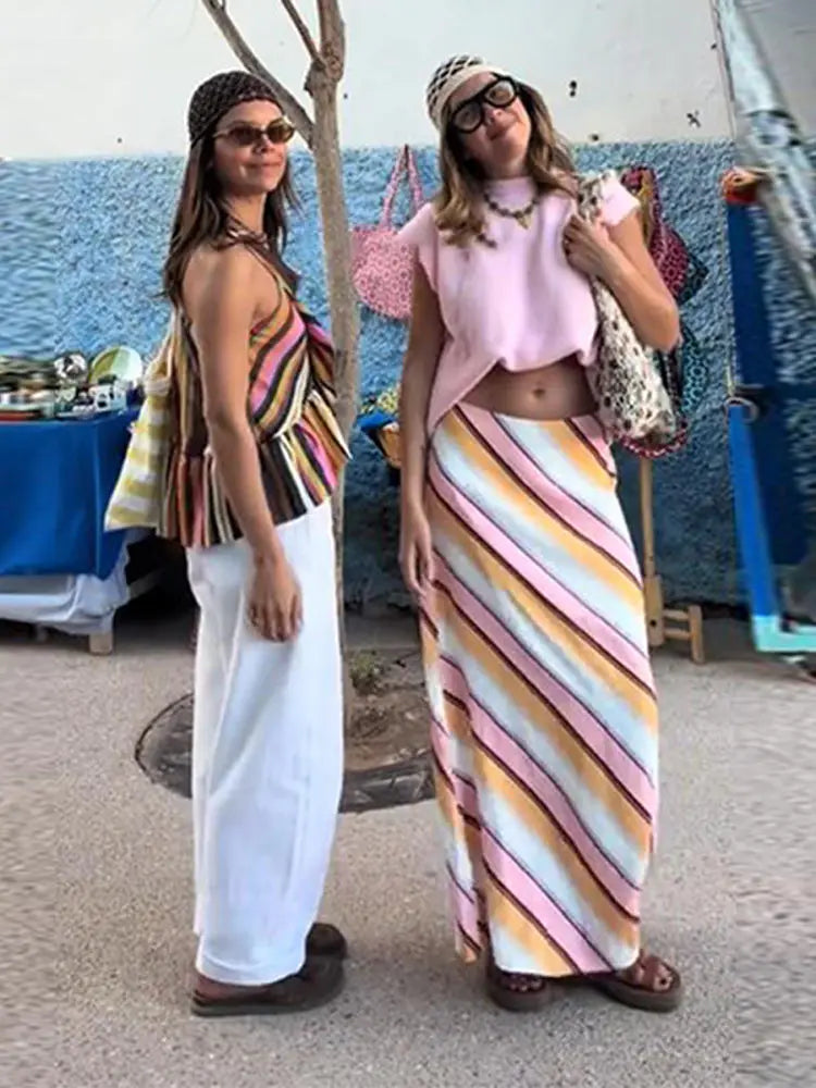 Sexy Striped Women's Vest Halter Sleeveless Ruffles Irregular Lady Vest 2026 Spring Summer New Female Street Vacation Tops