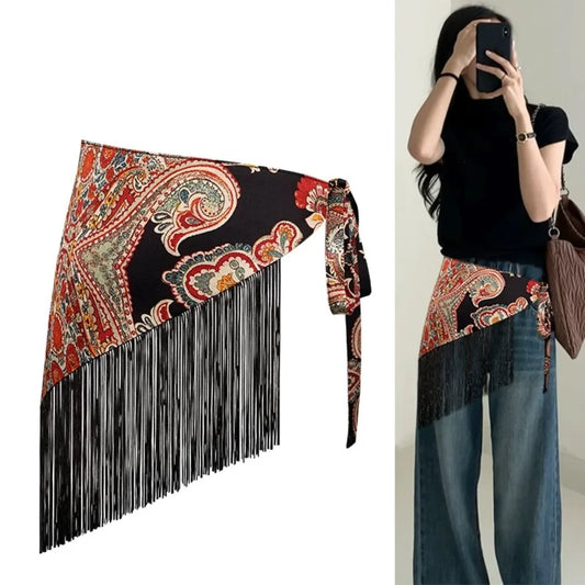 Chinese Style Ethnic Triangular Waistband Embroidered Printing Tassel Floral Triangular Belt Jeans Decor Clothing Accessories