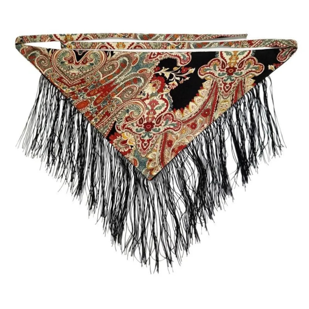 Chinese Style Ethnic Triangular Waistband Embroidered Printing Tassel Floral Triangular Belt Jeans Decor Clothing Accessories