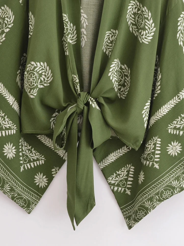 Vintage Women Fashion Boho Kimono Short Robe Swimsuits Floral Print Batwing Sleeves Bohemian Bikini Cover-Ups Beachwear - emogogo