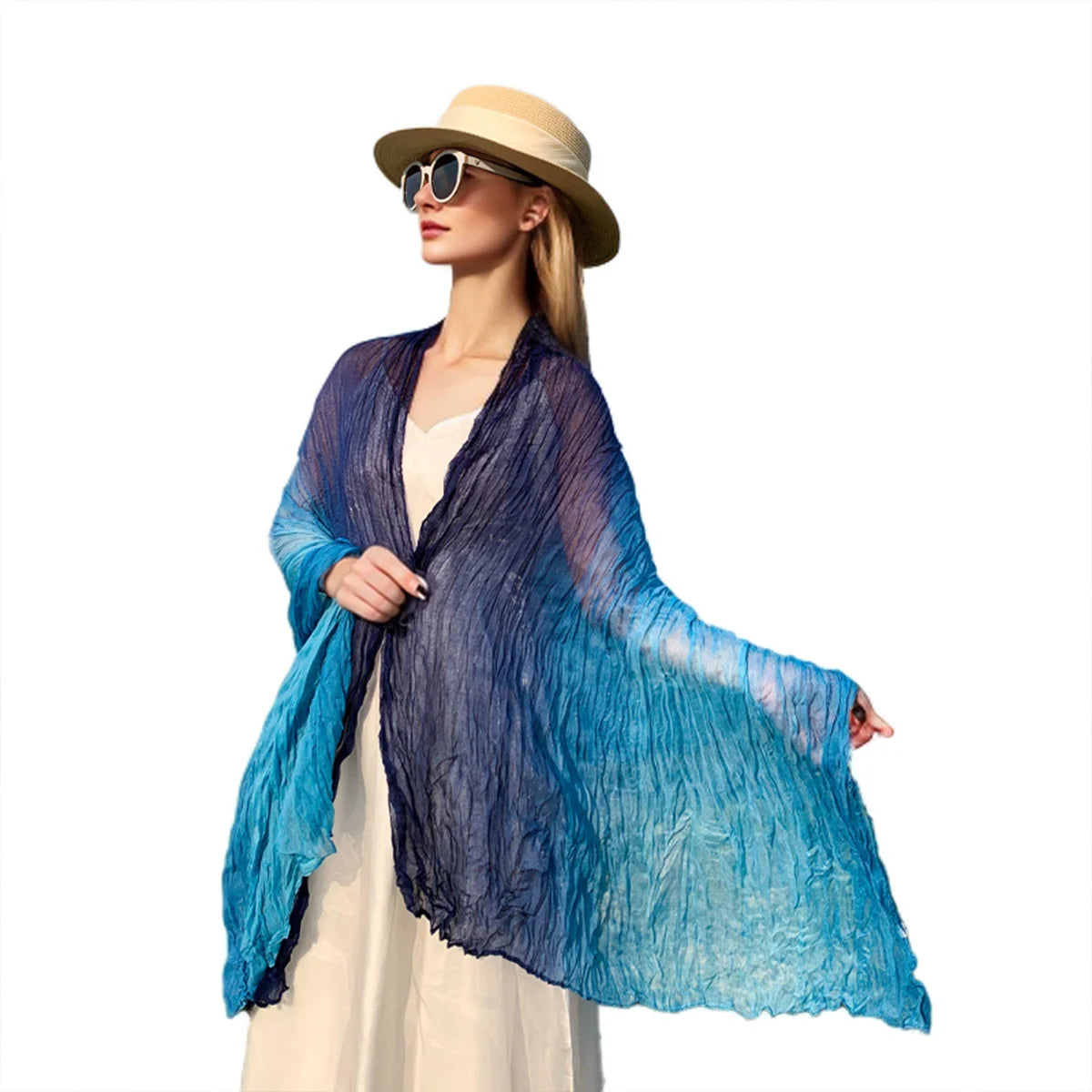 Women's Gradient Color Linen Scarf for Travel Fashionable Versatile Casual Windproof Sand Proof Headscarf Women's Shawl