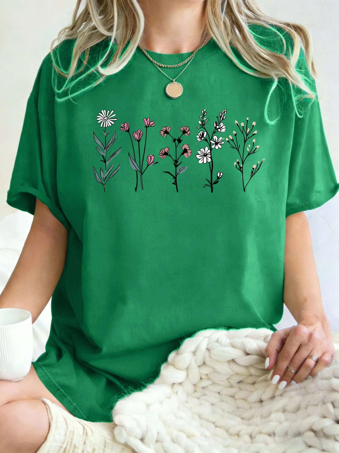 All Kinds Of Beautiful Flowers Printed T-Shirt Women Cotton Loose T Shirts All-Match Summer Clothing Comfortable Y2K Streetwear