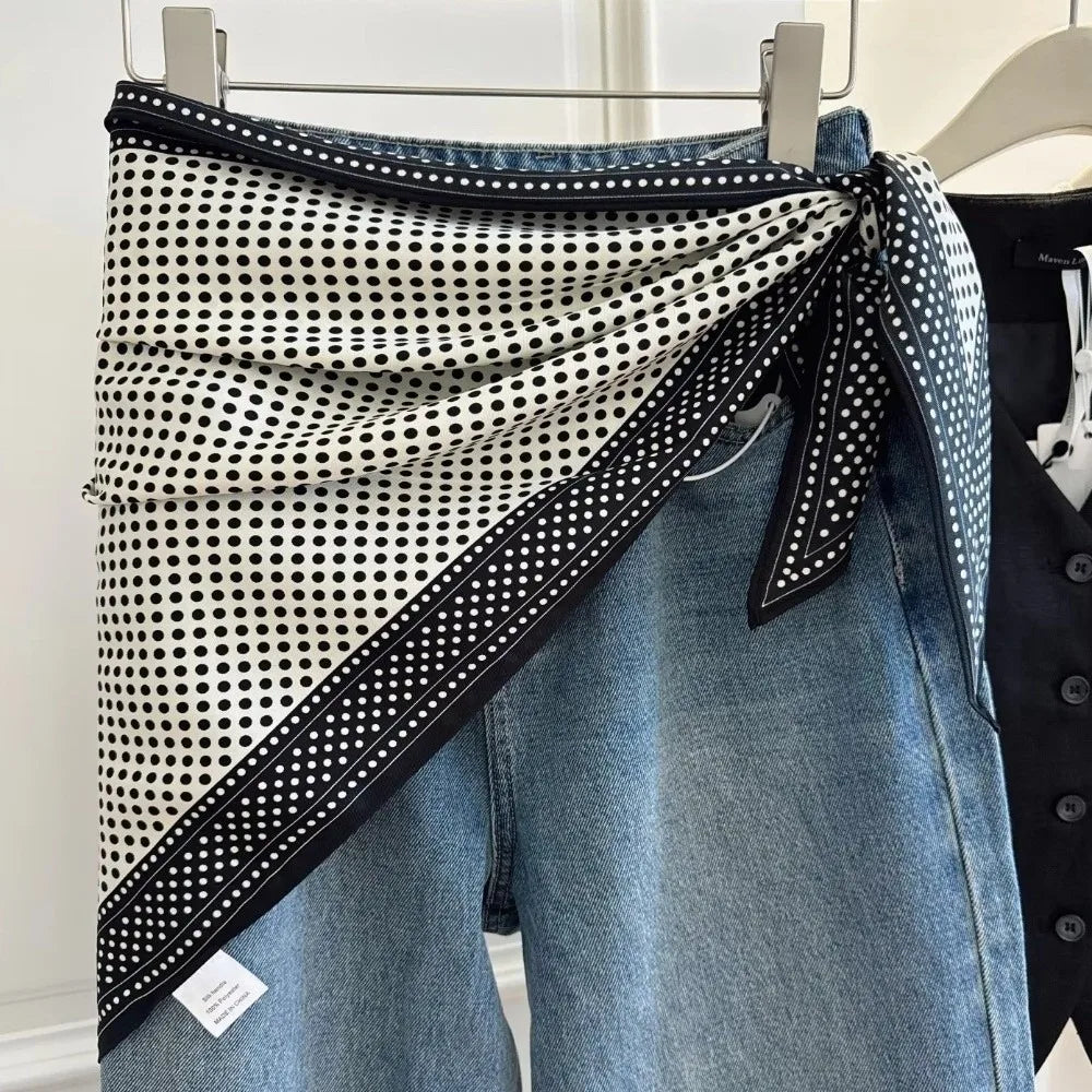 New Multi-functional Floral Triangle Scarf Matching Pants Silk Satin Waist Belt Women's Necktie Summer