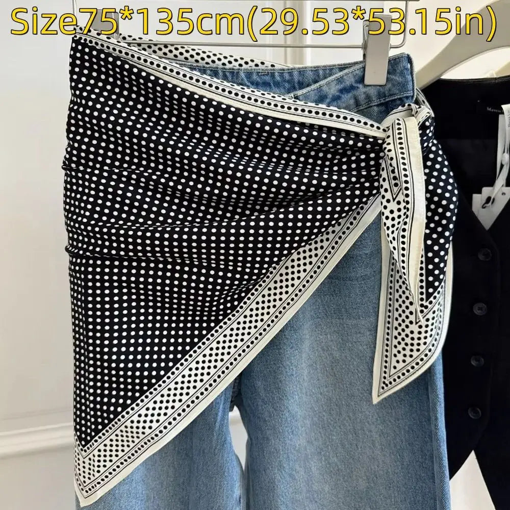 New Multi-functional Floral Triangle Scarf Matching Pants Silk Satin Waist Belt Women's Necktie Summer