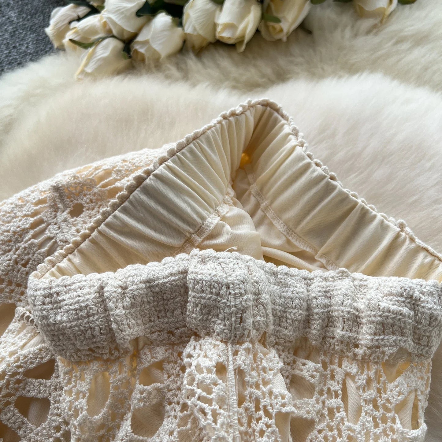 Cotton Floral Crochet Knitted Lace Skirt For Women Vintage Hollow Out Elastic Waist Skirts Summer Holiday Long  Boho Beach Falda