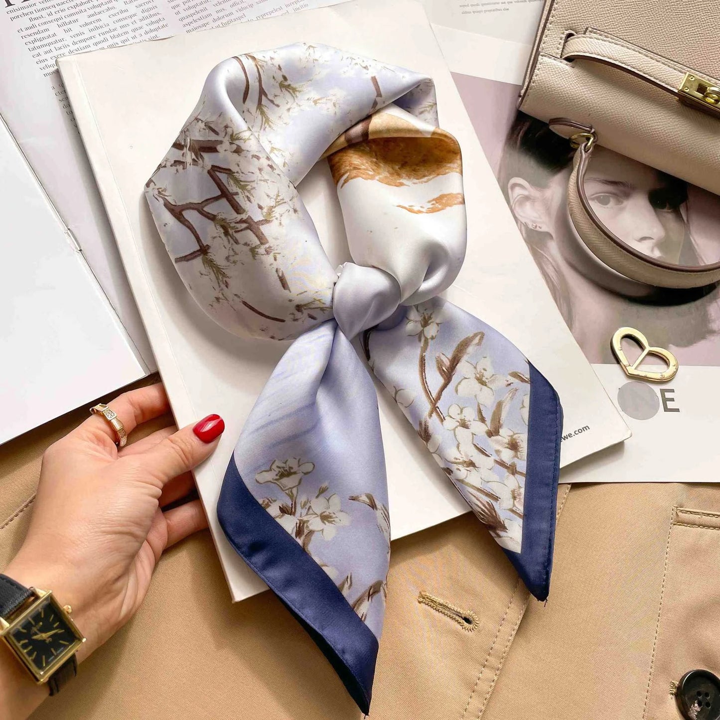 70cm Leopard Print Silk Square Scarf for Women Satin Shawl Fashion Wraps Neckerchief Female Hair Bands Ribbon Headband Bandana