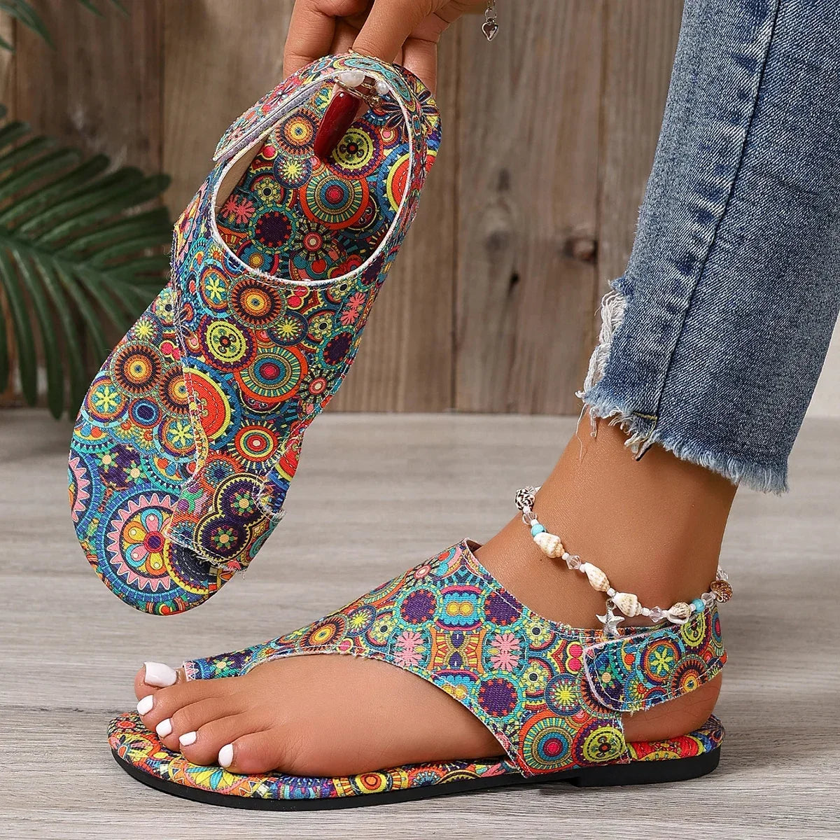 Women Flat Sandals Comfortable Flats Sandals Printed Bohemia Roman Style Shoes for Women Fashion Shoes Sandalias De Mujer
