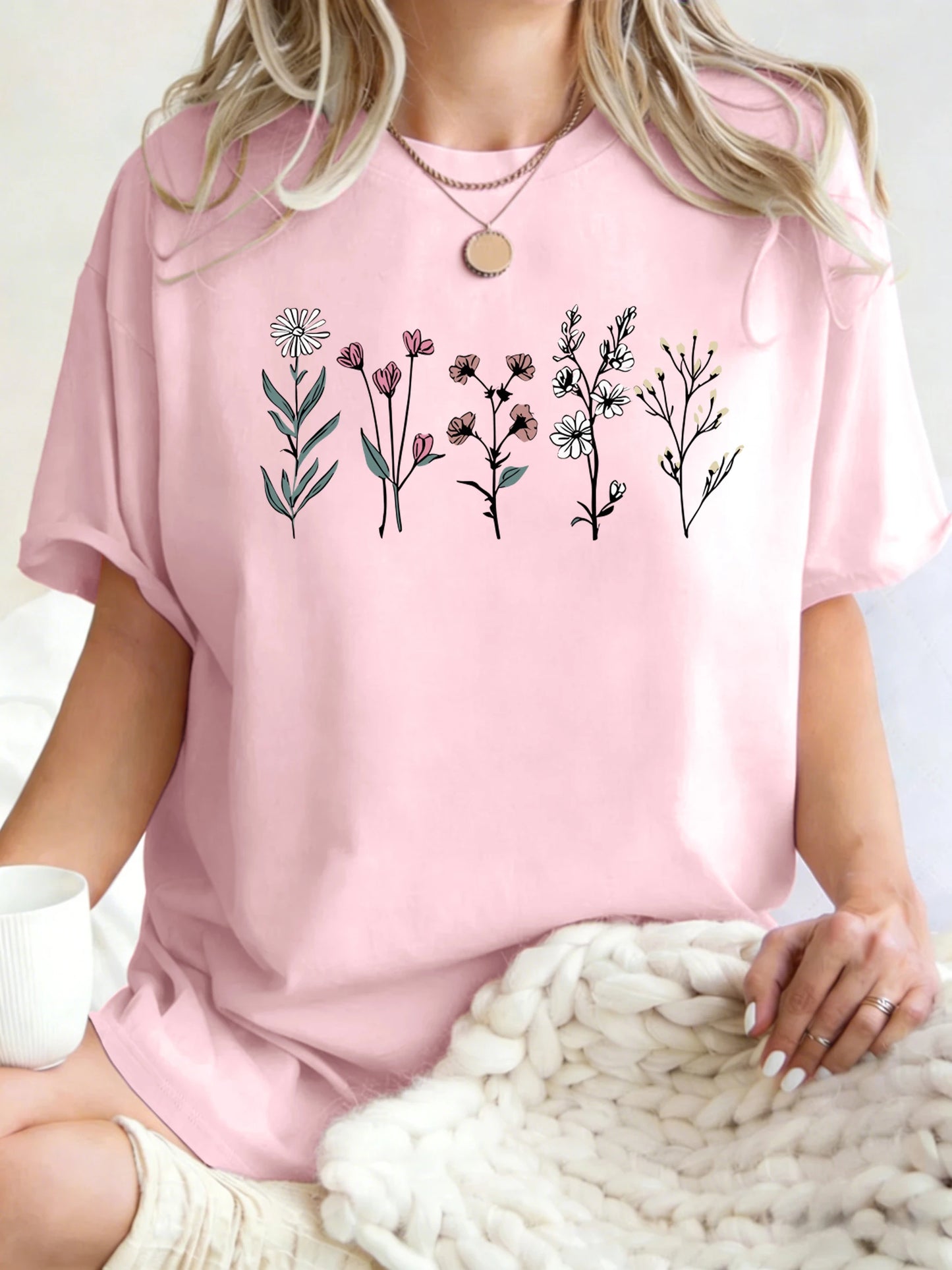 All Kinds Of Beautiful Flowers Printed T-Shirt Women Cotton Loose T Shirts All-Match Summer Clothing Comfortable Y2K Streetwear