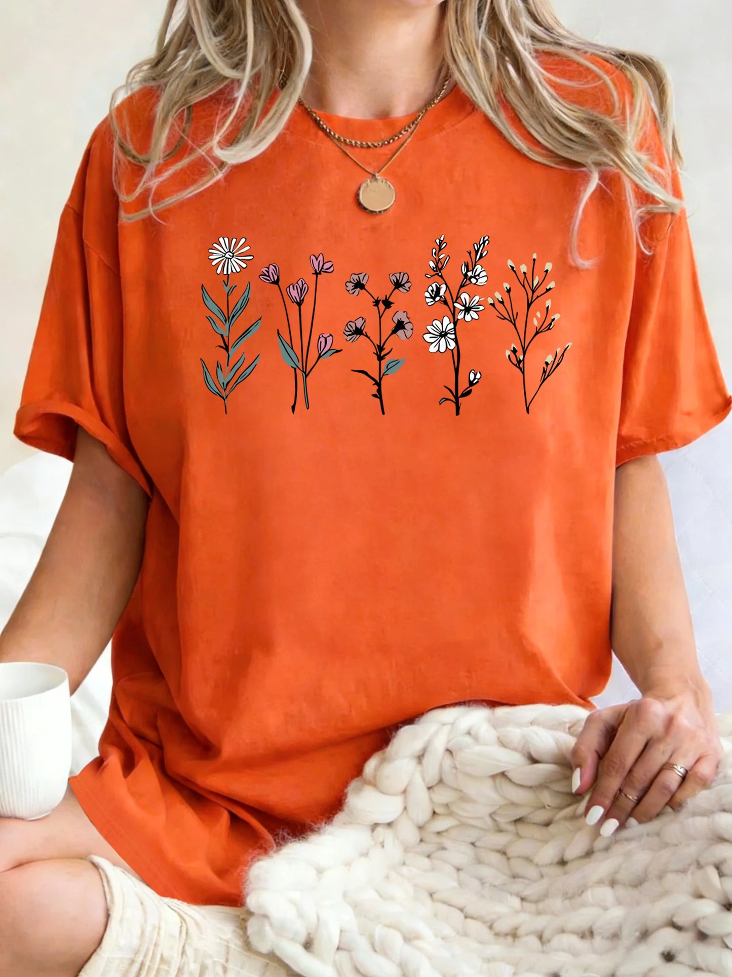 All Kinds Of Beautiful Flowers Printed T-Shirt Women Cotton Loose T Shirts All-Match Summer Clothing Comfortable Y2K Streetwear