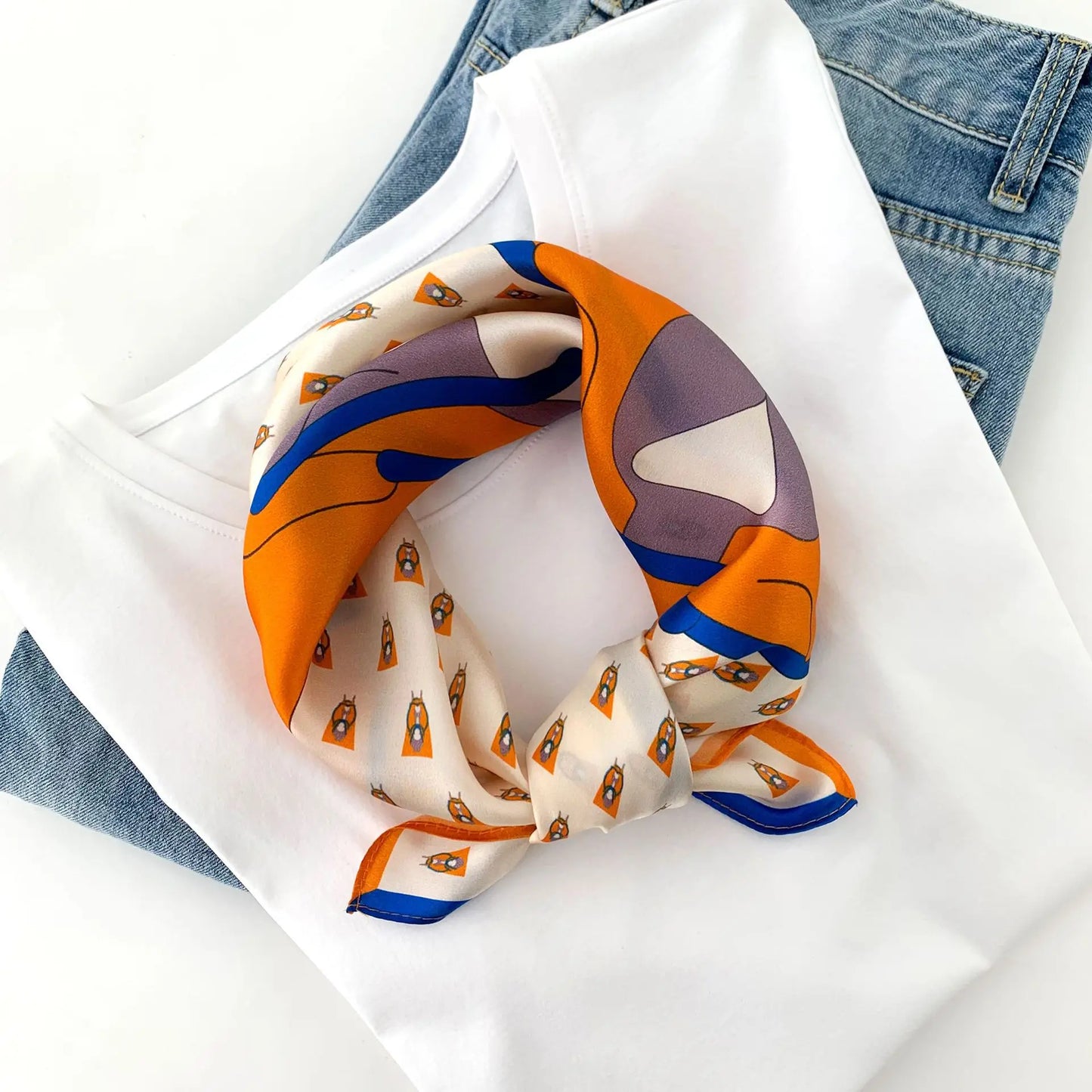 2025 New 100% Pure Silk Scarf Women Neck Hair Foulard Bandana Square Small Headband Hijab Print Poncho Scarves Pashmina